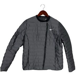 Nike Golf 700 Goose Down Puffer Jacket Womens Medium Gray Asymmetrical Front-Zip